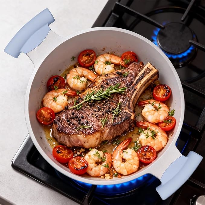 4.5 Quart Stock Pot with Lid, Non Stick Cooking Pot, Ceramic Soup Pot Nonstick, Induction Cookware for Pasta,Soup,Spaghetti, Stay-Cool Handle, Suitable for All Stoves, PFAS-Free, Blue