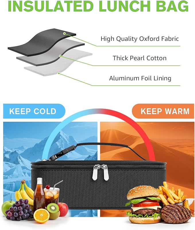 Small Lunch Box Insulated Lunch Bag for Women Men, Bento Kids Lunch Box, Compact Portable Thermal Meal Cooler Bags with Buckle Handle for Work & School, Black 5L