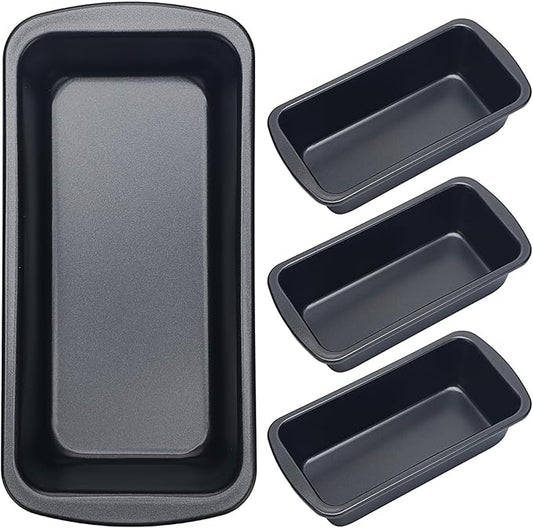 Patelai 4 Pack Small Loaf Pans for Baking Bread Non Stick Bread Pan Rectangle Baking Tray Toast Mold (Black,9.3 x 3.7 Inch)