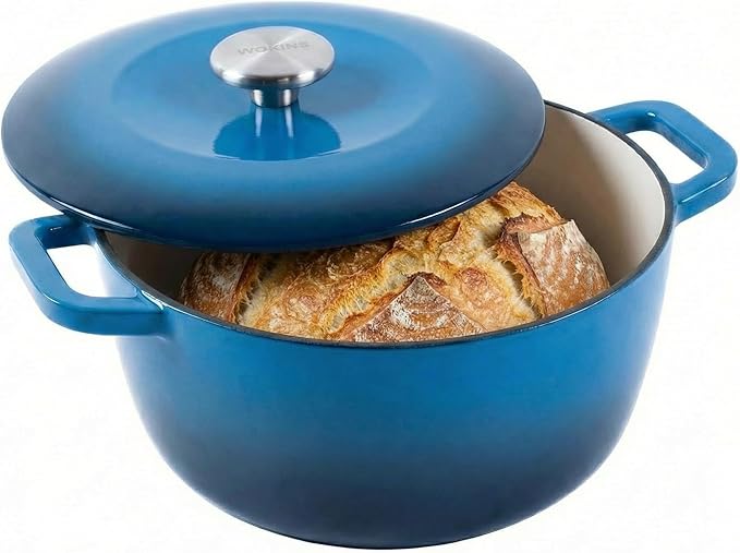 5.5QT Enamel Cast Iron Dutch Oven with Lid,Dual Handles,Versatile Heavy-Duty Non-toxic Cookware for Sourdough Bread Baking,Braising,Stews,Roasting,Oven Safe up to 500°F blue