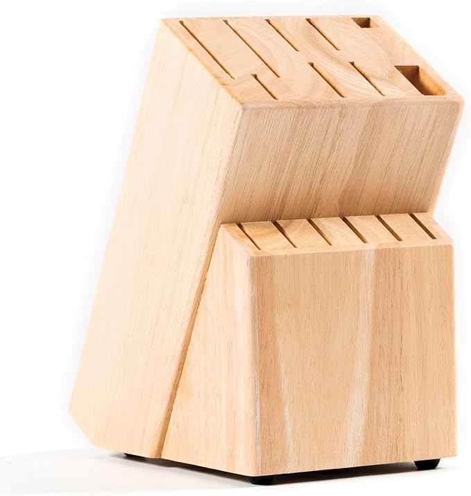 Coninx Rubber Wood Kitchen Knife Block, 15 Slots Holder, Professional Quality Organizer, Secure Stand, Keep Knives Neat & Sharp, Solution for full Drawers, Display Stand for Storage