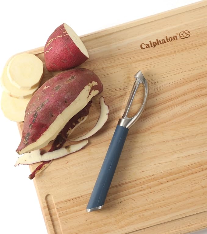 Calphalon Edge Stainless Steel Straight Vegetable Peeler w/Thermoplastic Rubber Handle - Navy Blue