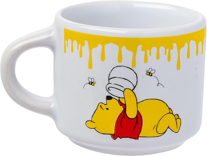 Silver Buffalo Disney Winnie the Pooh Honey "Hunny" Drips 4pc Stackable Ceramic Espresso Small Cup Set, 3 Ounces