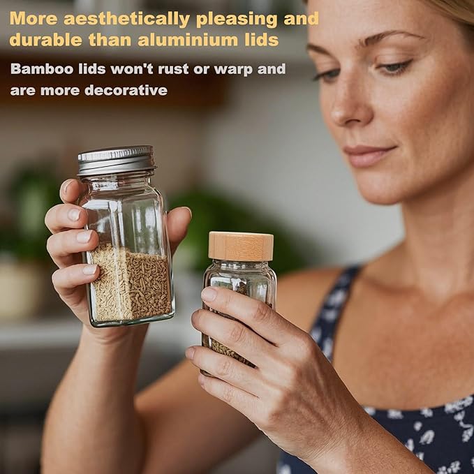 48 Pcs Spice Jars Bamboo Lids Replacement,Fits 4 Oz and 8 Oz Glass Spice Jar,For Square and Round Plastics Spice Jars,Jar Not Included (48)