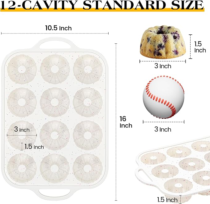 3 Inch Silicone Mini Fluted Tube Cake Pans with Metal Reinforced Frame, 12-Cavity Mini Flan Molds, Non-stick Silicone Baking Mold(1 Pc)