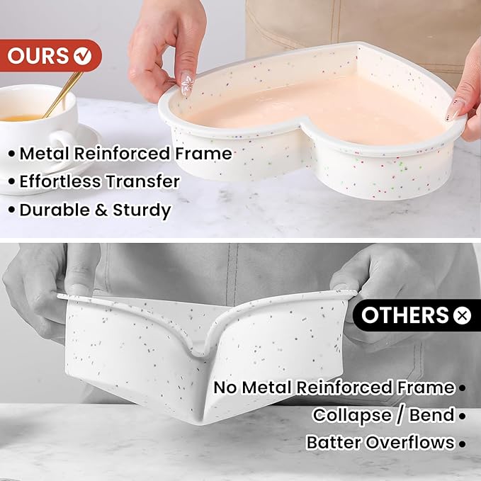 FUNBAKY Metal Framed Silicone Heart Shaped Cake Pans, 10 Inch Heart Cake Pan, BPA Free Large Baking Molds for Anniversaries, Weddings, Valentine's Day, Oven Dishwasher Safe