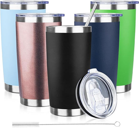 20oz Tumbler with Lid and Straw Double Wall Powder Coated Vacuum Insulated Coffee Tumbler Stainless Steel Insulated Travel Coffee Mug Spill-Proof Thermal Cup for Hot and Cold Beverage,Black