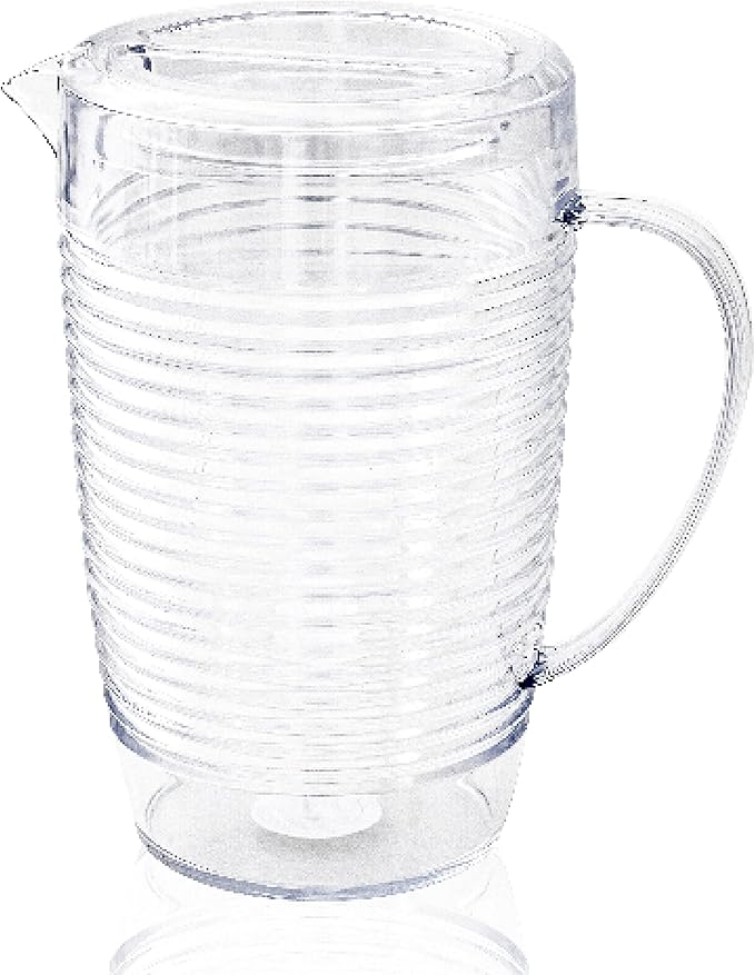 Arrow Home Products Clear Plastic Beverage Pitcher with Lid, 76 Ounce - Thick-Walled Modern Coil Design, Made in the USA - Fill with Ice Water, Iced Tea or Juice - BPA Free, Dishwasher Safe
