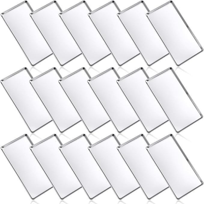 18 Pcs Baking Sheet Pan Set Cookie Sheet Large Toaster Oven Pans Stainless Steel Tray Barbecue Grill Pan Rectangle Trays Oven, Non-Stick, Easy Clean, 13.8 × 9.8 × 0.6 Inches