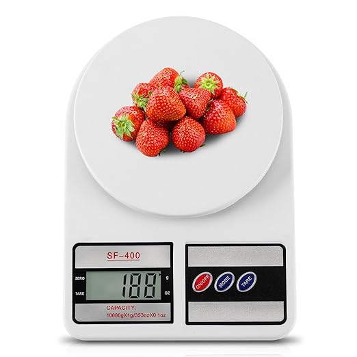 Partyreal Digital Kitchen Scale, Stainless Steel Food Scale with Tare and oz/g Units, Replaceable Battery Power, 10kg, Silver