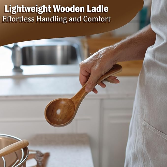 Wooden Ladle for Soup, Long Handle Wood Ladle Spoon Large Wooden Soup Ladel Cooking & Serving Spoon Utensils for Kitchen Cookware