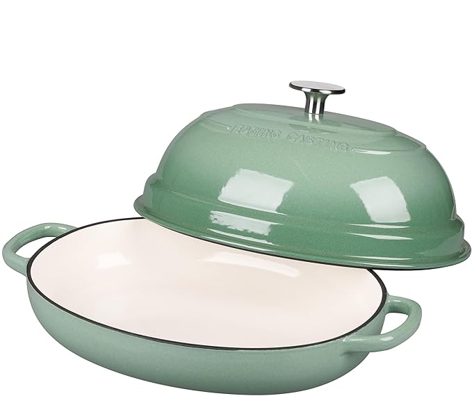 Enameled Oval Cast Iron Dutch Oven Pot with Lid, Bread Dutch Oven for Sourdough Bread Baking, Dutch Oven Bread, Bread Oven, 6QT, Sage Green