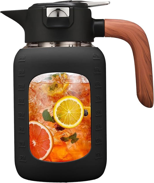 64 oz Glass Pitcher with Lid and Handle, Glass Carafe/Jug for Hot/Cold Water, Large Iced Tea Pitcher for Coffee, Juice and Homemade Beverage