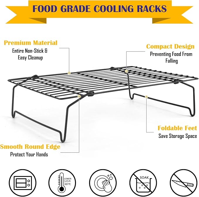 Cooling Racks for Cooking and Baking, Leonyo 4-Tier Stackable Baking Cookies Racks, Stainless Steel Wire Rack for Cooling Roasting Grilling, Oven Safe, 15" x 10"