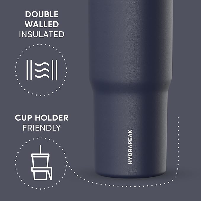 Hydrapeak Nomad 32 oz Tumbler with Handle and Straw Lid, Leakproof, Double Insulated, 32oz Cup, Stainless Steel | Navy