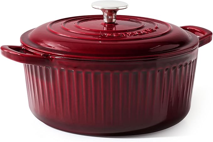 SENSARTE Enameled Cast Iron Dutch Oven Pot with Lid 3.5 Quart Heavy-Duty Round Dual Handles Kitchen Pot with Cotton Potholders & Silicone Trivet, Pot for Bread Baking, Stews, Braising, Roasting, Oven Safe up to 500°F, Red