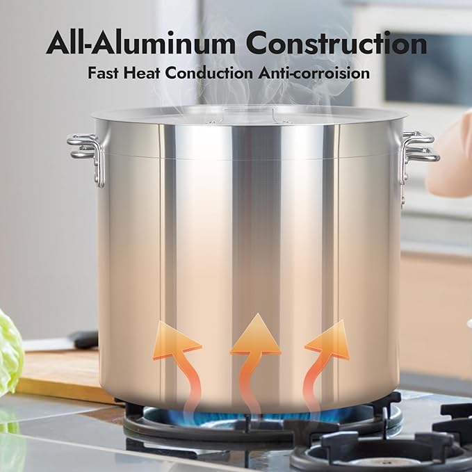 CURTA 80 Quart Aluminum Stock Pot with Lid, Heavy Duty Commercial Grade Large Capacity Cooking Pot for Boiling, Stewing, Great for Kitchen, Restaurant, Catering, and Home Use,NSF certified