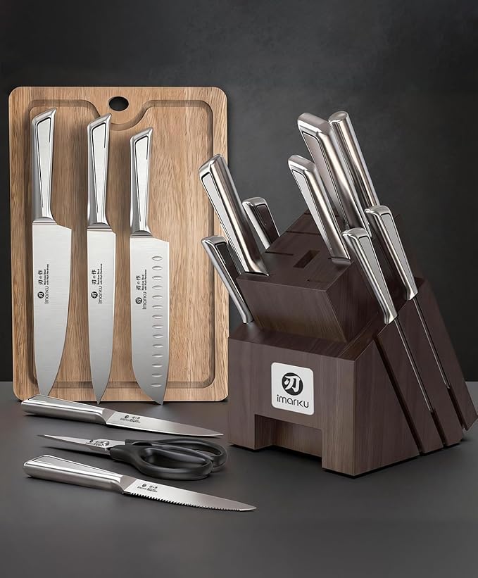 imarku Knife Set, 16 PCS Kitchen Knife Set with Block High Carbon Steel, Ultra Sharp Japanese Knives Set for Kitchen, Ergonomic Handle, Dishwaher Safe, Home Kitchen Essentials, Gifts for Men Women