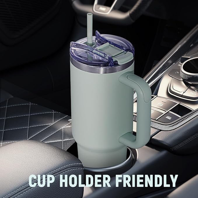 COKTIK 40 oz Tumbler With Handle and Straw, Insulated Tumbler With Leakproof Lids, Stainless Steel|BPA-Free, Cold for 24 H (Shale)