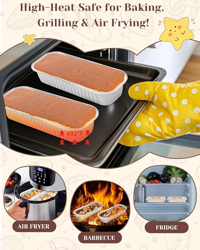 100 Pack Mini Loaf Pans with Lids, Spoons & Stickers – Disposable Aluminum Foil Baking Cake Containers for Oven, Air Fryer & Freezer – Ideal for Cakes, Bread, White Valentines Tins, Sliver