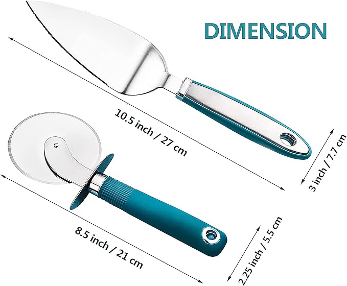 Webake Pizza Cutter Wheel Pie Serve Set, Large Pizza Slicer Stainless Steel Pie Cake Cutter with Non-slip Green Handle, Ideal for Cake Pizza Pies Dough Fudge