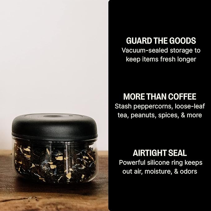 Fellow Atmos Vacuum Coffee Canister, 0.4L Clear Glass – Airtight Food Storage Container for Whole Beans, Ground Coffee, Tea & Spices – Vacuum Seal Preserves Freshness – BPA-Free, Holds up to 6 oz