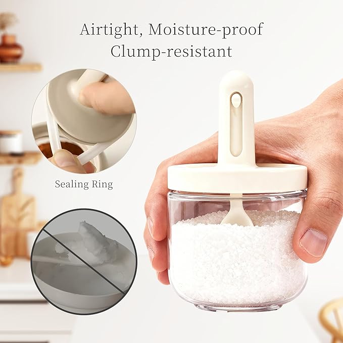 ShanSon 6-Piece Airtight Kitchen Spice Jars 10.16oz/300ml Glass Containers with Built-in Spoon for kitchen pantry