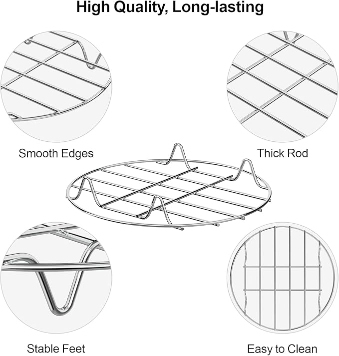 GSlife Steamer Rack 9'' - Stainless Steel Canning Rack, Round Cooling Baking Roasting Rack, Trivet for Dutch Oven Air Fryer, Instant Pot Accessories for 6, 8 Qt Pressure Cooker, 1 Pack