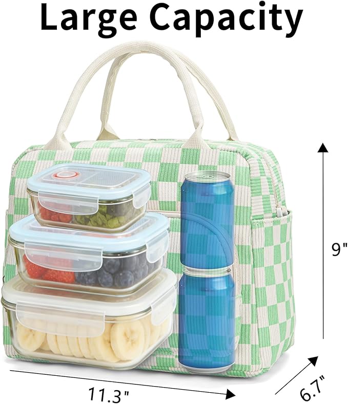 Lunch Box for Women Insulated Lunch Bag Women Adult Cute Lunch Bags Reusable Lunchbox Cooler Tote Bag for Work Picnic (Green Plaid)