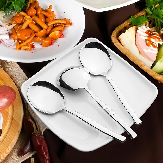 8 Pieces Stainless Steel Serving Spoons, Large Buffet Serving Spoon