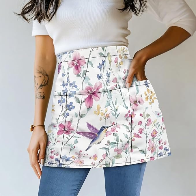 Server Waitress Waist Apron with 3 Pockets, Short Aprons for Servers,Waiter Apron For Waiter Accessories