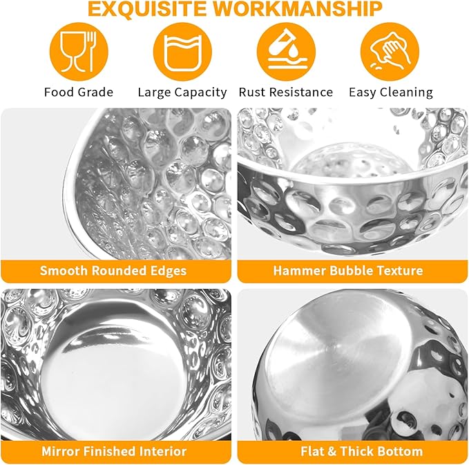 5 Piece Stainless Steel Mixing Bowls Set, Hammered Bowl Nesting Design Kitchen Bowls for Cooking, Baking, Serving (Size: 4.9/4.2/3.2/2.1/1.6QT)