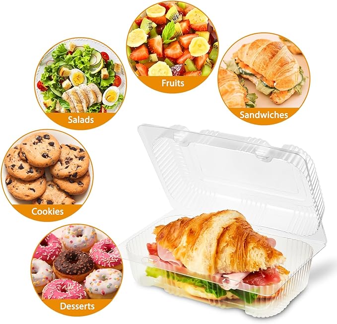 Zezzxu 80 Pack Clear Hinged Plastic Containers, Sturdy To Go Clamshell Food Containers with Lids, Disposable Take Out Boxes for Desserts Cake Slices Sandwich Salad Cookies (7.2 × 4.7 ×3 Inches)