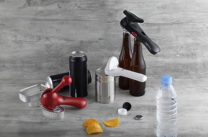 Kuhn Rikon 5-in-1 Auto Safety Master Opener for Cans, Bottles and Jars, White, 9 x 2.75 inches
