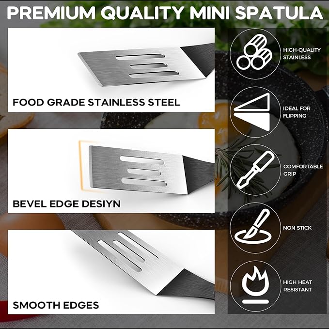 Small Spatula 3 Pieces, Mini Serving Spatula for Kitchen Use, Metal Spatula for Serving and Turning, Ideal for Pancakes, Brownies, Desserts, Cookie, Eggs or Small Pan