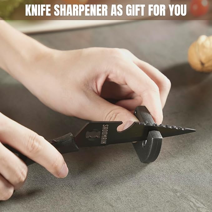 Kitchen Scissors All Purpose, Extra Sharp Kitchen Shears with Knife Sharpener & Sheath, Solid & Durable Stainless Steel Scissors with ANTI-RUST Black Titanium Plated, Dishwasher Safe - Grey