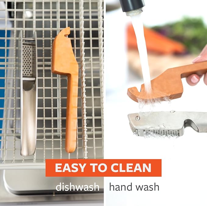 Full Circle Crushed It - Easy-Clean Stainless Steel Garlic Press - Effortless Crushing and Quick Mess-Free Clean-Up - Integrated Cleaner Scraper, Dishwasher safe