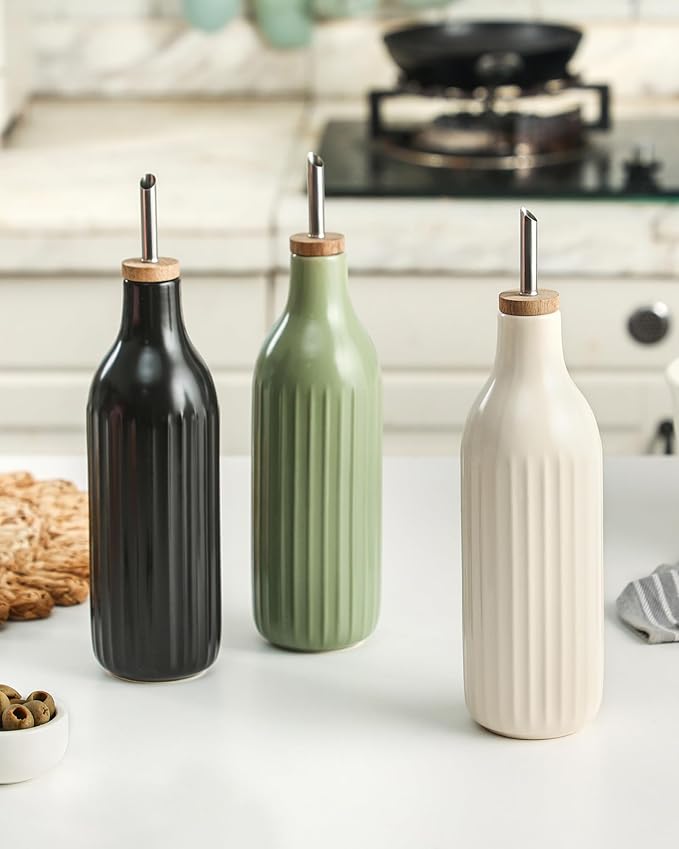 FE FUN ELEMENTS Olive Oil Dispenser Bottle, 19 oz Oil Dispenser for Kitchen and Vinegar Dispenser Bottle, Suitable for Vinegar, Coffee Syrups & Other Liquids, Green Set of 2