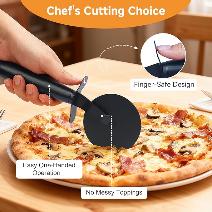 Pizza Cutter and Server Set - 9.25 Inch Sharp Stainless Steel Blade (430) with Finger Guard & Non-Slip Handle - Dishwasher Safe Pizza Slicer for Crusts and Pies