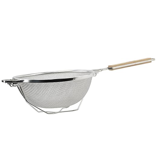Winco Strainer, 10.5-Inch Diameter, Double Mesh, Medium, Nickel, Tan