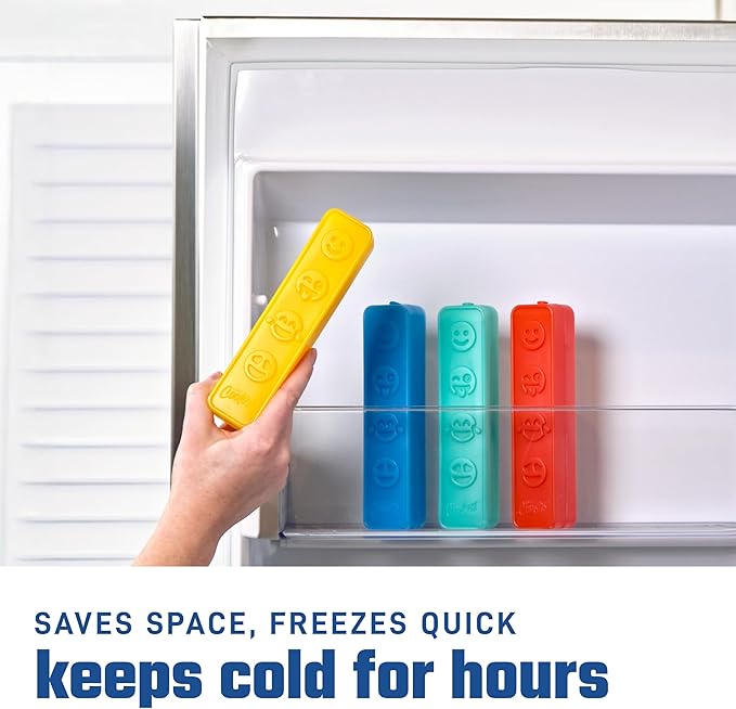 Cool Coolers by Fit & Fresh Kids Icicle Lunch Box Ice Pack Sticks, Icicle Ice Sticks for Lunch Bags and Coolers, Lunch Ice Pack Sticks, Reusable, Space-Saving, Multicolored, Smile Icicles, 4PK
