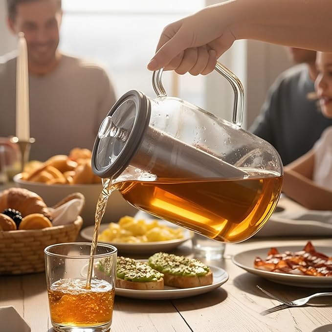 Aquach Glass Teapot with Infusers for Loose Tea, 85 Oz Glass Tea Kettle Dishwasher and Stovetop Safe, Plastic-Free Borosilicate Glass Tea Pot and Stainless Steel Tea Infuser