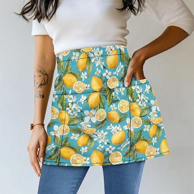 Server Waitress Waist Apron with 3 Pockets, Short Aprons for Servers,Waiter Apron For Waiter Accessories