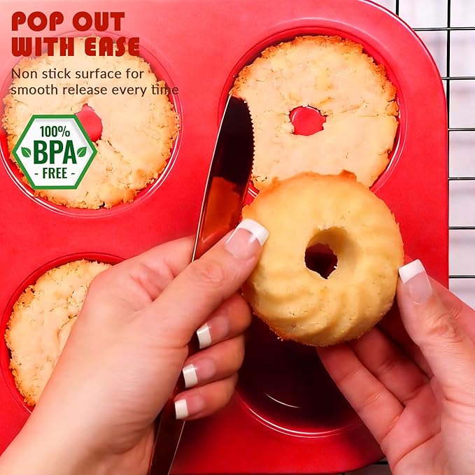 HKMTT Small Silicone Bundt Pan, Mini Fluted Tube Rum Cake Baking Molds, 6 Cavities 2 Pack 3 Shaped BPA Free Oven Safe Food Grade Non Stick Moulds