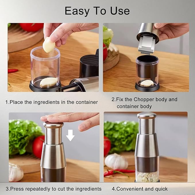 Manual Pressed Chopper,Compact Mini Dicer Food Chopper,Multifunctional Manual Garlic Press,Stainless Steel Hand Food Chopper for Mincing Garlic Press Stainless Steel(1 PCS)