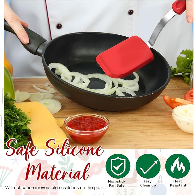 Silicone Cookie Spatula Turner 2 Pack Mini Brownie Spatula Flexible Kitchen Small Silicone Turner for Nonstick Cookware Heat Resistant No Scratch Flipper for Egg Pancake(Red, Green)