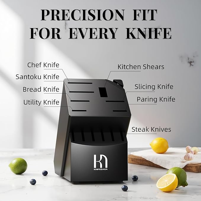 Knife Set Premium, Kitchen Knife Block Set 14 Pcs Japanese High Carbon Stainless Steel Enduring Razor Sharp, Black Chef Knives Set for Kitchen with Built-in Sharpener and Acacia Wood Block