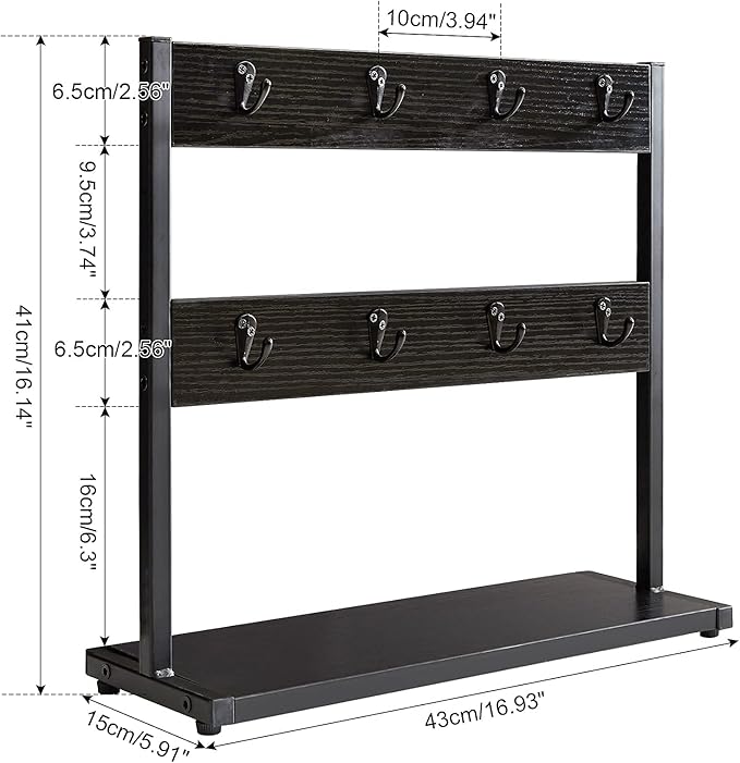 IBUYKE Wood Coffee Mug Holder for Countertop,16 Hook Mug Tree Holder Rack with Storage Base,Mug Display Organizer,Mug Holders for Home Kitchen,Black UTBJ001B