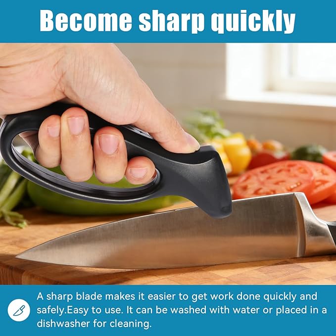 2pc Black Knife Sharpener - Afilador de Cuchillos, Ergonomic Comfort Handle, Compact & Easy to Use, Professional Hone for Restoring Straight Edges (Kitchen/Pocket Knives)
