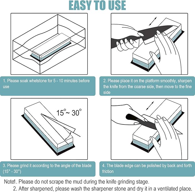 Premium Whetstone Knife Sharpening Stone 2 Side Grit 400/1000 Waterstone - Whetstone Knife Sharpener - NonSlip Rubber Base for Kitchen Knife Sharpener Stone